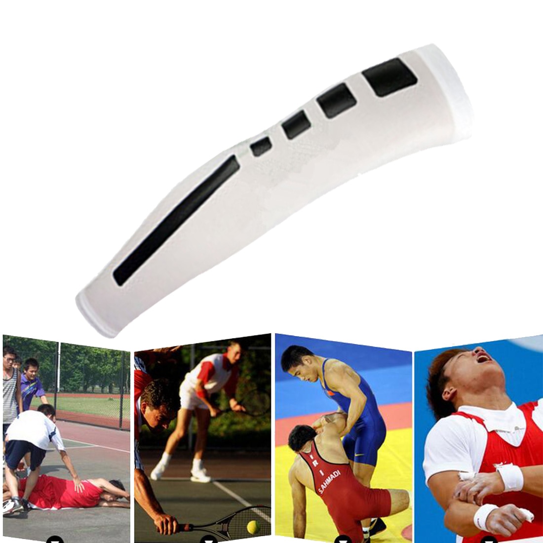 Men Sports Basketball Shooting Cycling Compression Arm Sleeve Elbow Protector Pad Pads Support Brace Arm Warmers White