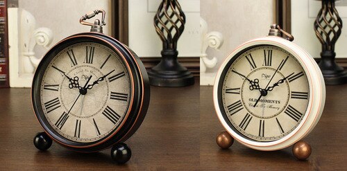 Small Retro Desk Clock Silent Metal Alarm Clock Bedroom Desktop Clock Roman Numerals Relogio Mesa Wrought Clocks AC50TC: Style10-2pcs