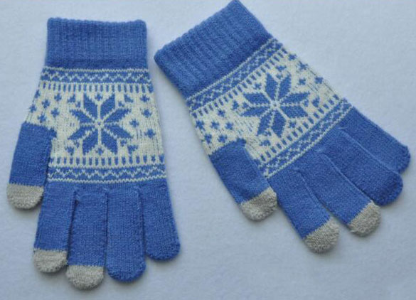 Vinter varm berøringsskærm handsker mænd kvinder uld strikkede handsker slik farve snefnug vanter til mobiltelefon tablet pad: Blå