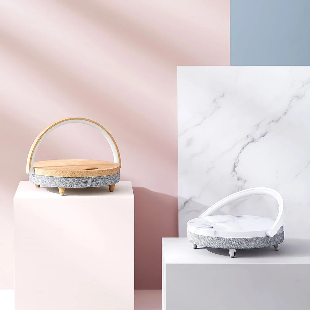 EZVALO-Lámpara de escritorio de música de carga inalámbrica, atenuación de tres velocidades, Altavoz bluetooth, soporte de teléfono de carga tipo c, mármol