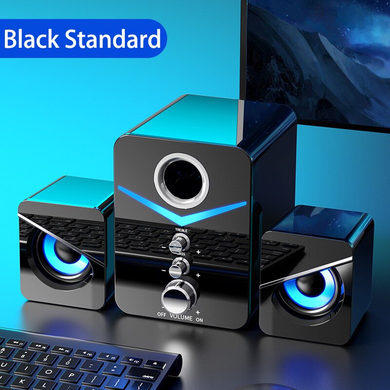 LED Computer Speaker 4D Surround Sound Mini Subwoofer Music Speaker for Laptop Notebook PC Phone Stereo Bluetooth Loudspeaker: D221 Black No BT