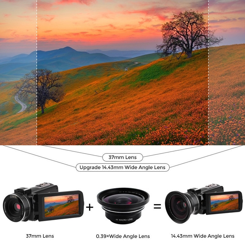 37mm Macro+72mm Wide Angle Camera Lens 0.39X Full HD for 4K Camcorder