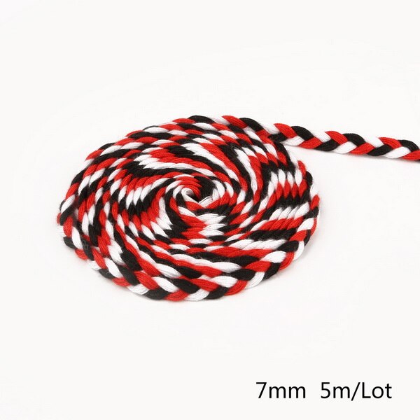 5 meter längd 7mm färgade polyestersnören flätat rep diy svart vit tjockt dekorativt rep garnlåda dekor hantverk