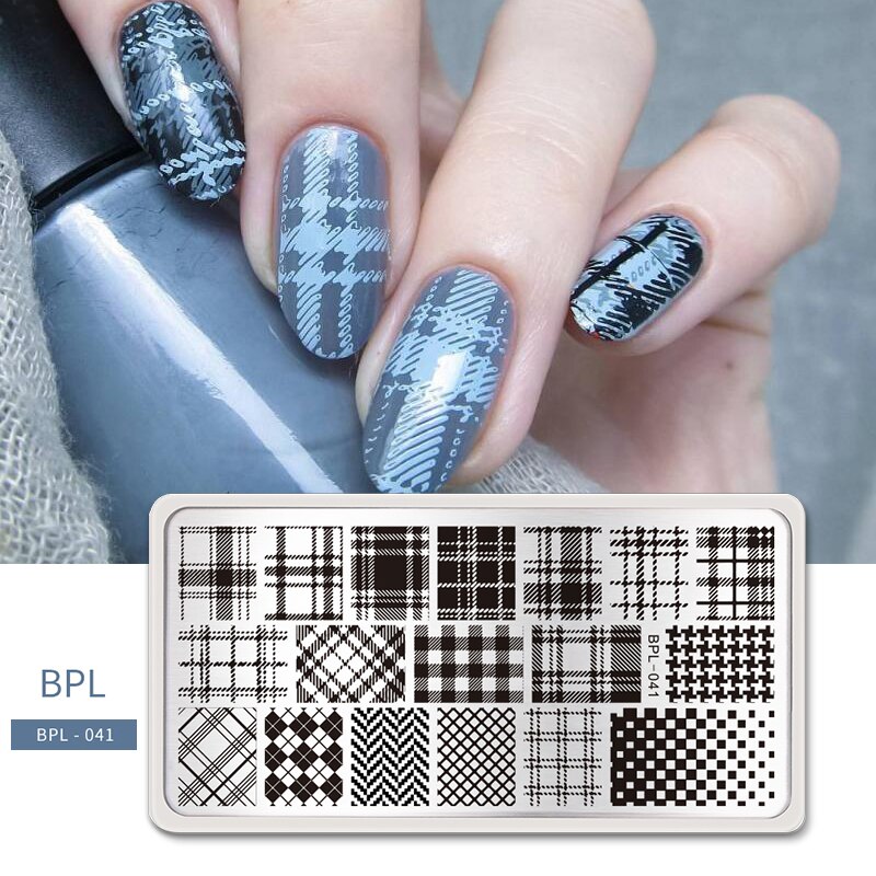 Geboren Mooie Plaid Lijn Patroon Stempelen Platen Rvs Nail Art Stamp Template Diy Afbeelding Afdrukken Stencils Gereedschap: BPL-041