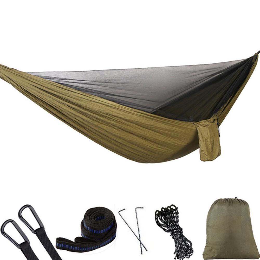 Ultralet bærbar udendørs camping myggenet mand kvinder børn nylon hængende seng sove gynge unisex solid komfortabel hængekøje: Militærgrøn
