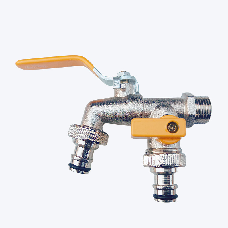 Outdoor Double Water Tap Faucet Exterior Garden Hose Faucet Adapter 1/2" IBC Water Tank Connector 1-Way 2-Way Brass Tap: Yellow