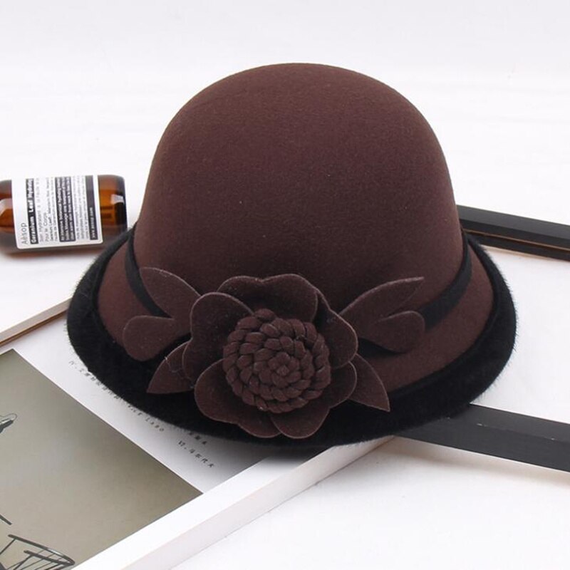 Vinter kvinner blomster ull lokk hattemaker fedoras årgang vestlig bøtte hattemaker 10 farger varme kvinnelige bowler hattemaker  h3: 9