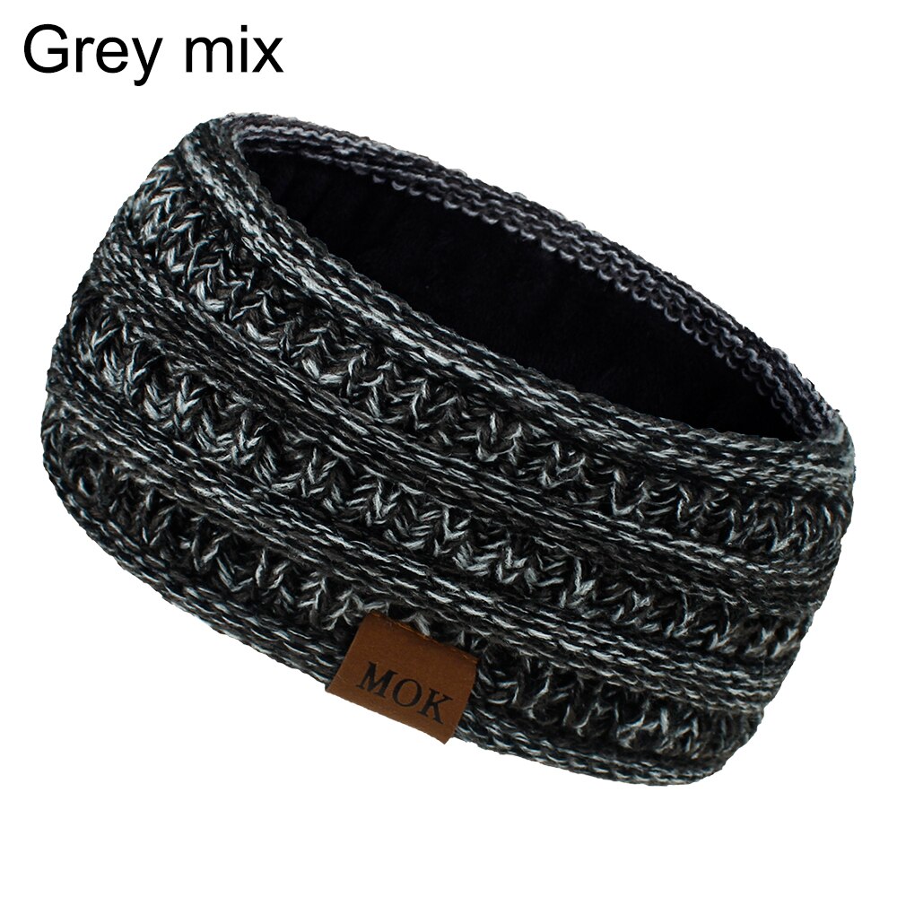 Inverno ao ar livre orelha mais quente headbands para as mulheres macio quente malha velo forrado faixa de cabelo para ciclismo ao ar livre caminhadas acampamento: Grey mix