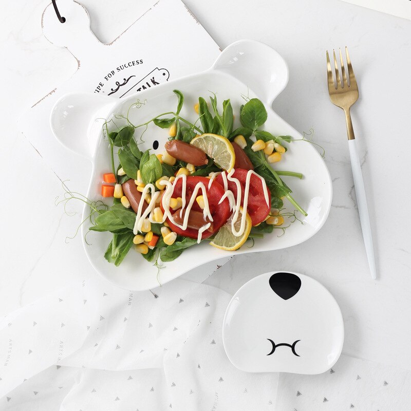 Cerámica Ceative de dibujos animados plato de Sushi lindo niños oso forma plana plato ensalada cena bandeja grande pequeña salsa platos 2 unid/set
