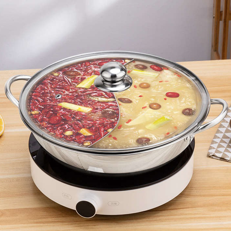 Garnek dwukomorowy ze stali nierdzewnej robić gotowania gorący pota, chińskiego gorący pota, zupy, idealny robić domu, na kemping, na imprezy kuchenne.