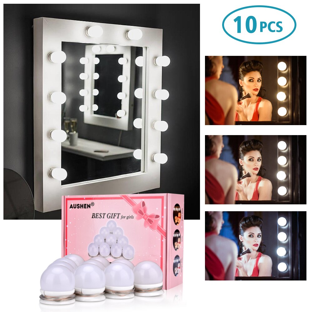 LED 12V maquillage miroir ampoule Hollywood vanité lumières Stepless Dimmable applique murale 10 ampoules Kit pour coiffeuse