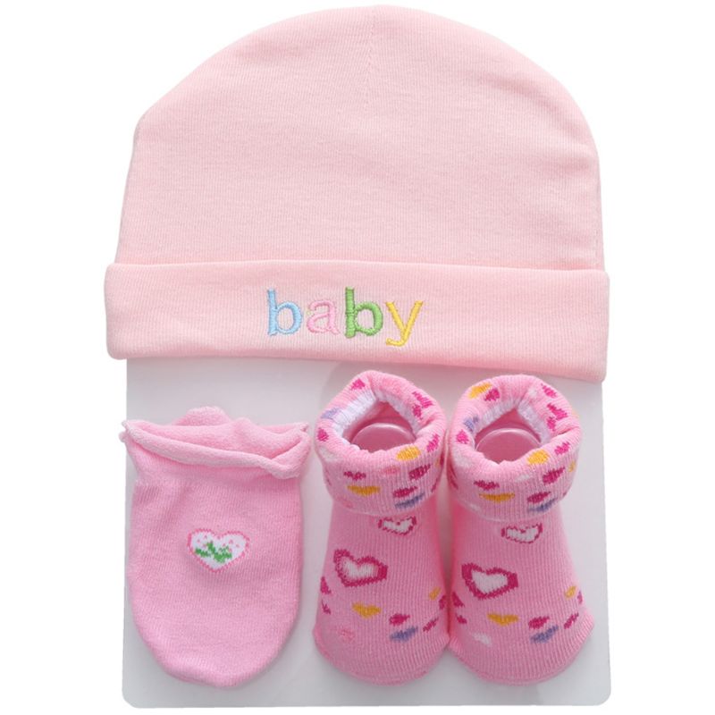 0-12M Fall Winter Baby Hat and Mittens Girl Boy Cap Socks Comfy Infant Hat & Gloves Cotton Toddler Newborn Baby Accessorise: Pink