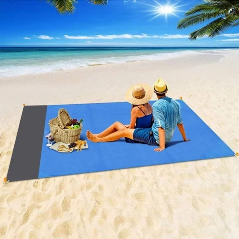 200 x 210cm vattentät strandmatta sandfri filt camping utomhus picknicktält vikbart skydd sängkläder ficka picknick campingstol