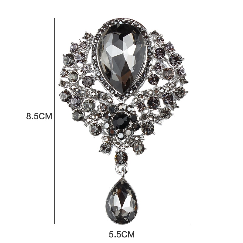Women Men Brooch Wedding Bridal Bouquet Clear Crystal Diamante Rhinestone Teardrop Dangle Brooch Pin