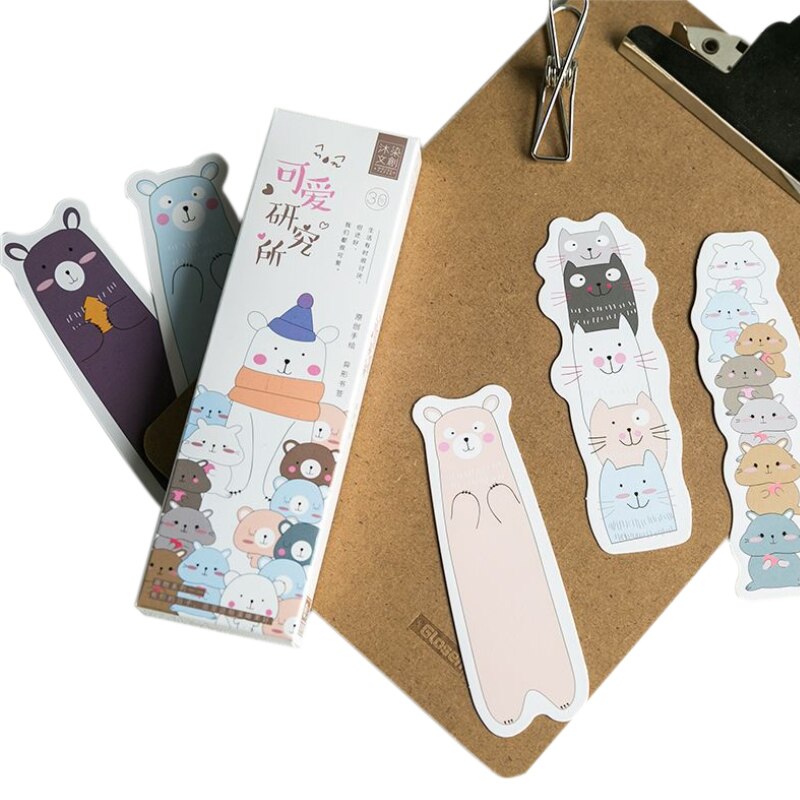 Marcapáginas de papel hecho a mano para oficina y escuela, suministros de papelería, Serie de animales de dibujos animados encantadores, , 10 paquetes por lote