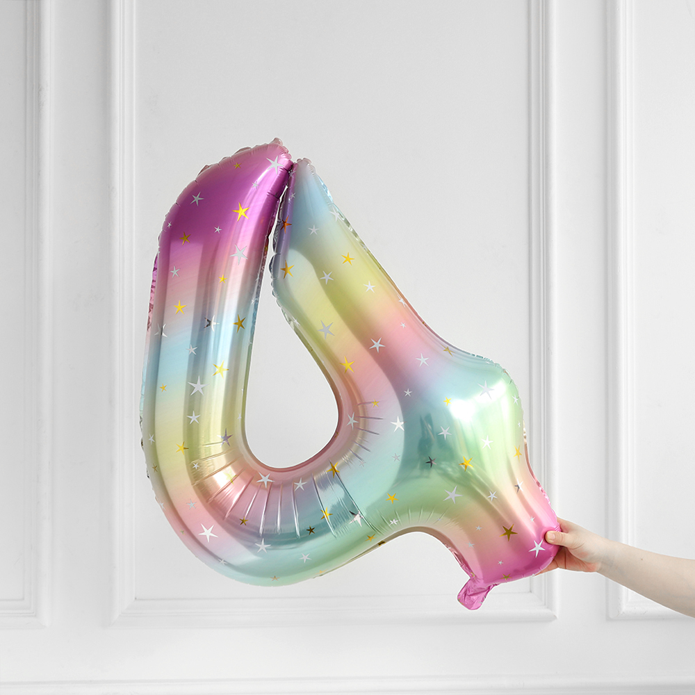 40 pulgadas 1 2 3 4 5 Globo grande con número de estrella arcoíris Globos de helio de aluminio coloridos degradados Globos de decoración para de cumpleaños para niñas Globos: AGATE