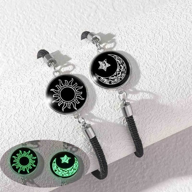 Bracelets de Couple lumineux romantique soleil lune pour femmes et hommes, corde tressée à la main, Bracelet assorti, bijoux de saint valentin