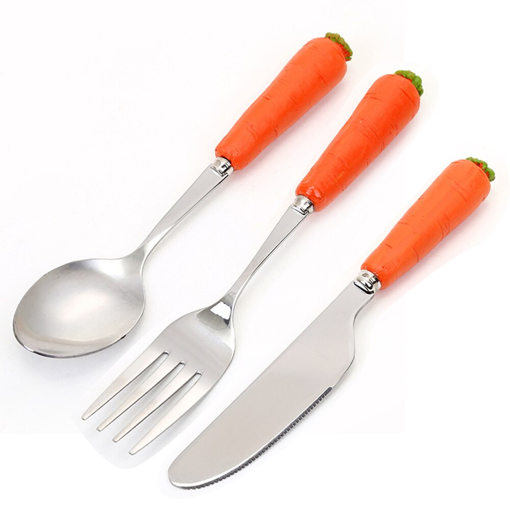 Baby Feeding Spoon Stainless Steel Tableware Dessert Spoon for Children Fork Baby Gadgets Feedkid Children's Cutlery for Kids: carrot set