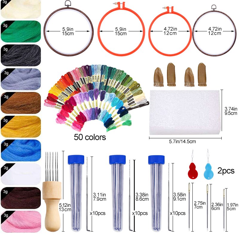 LMDZ Embroidery Kit Needle Felting Kit Needle Felting Supplies beginner Embroidery Hoops Frame Thread Cross Stitch Wool Roving