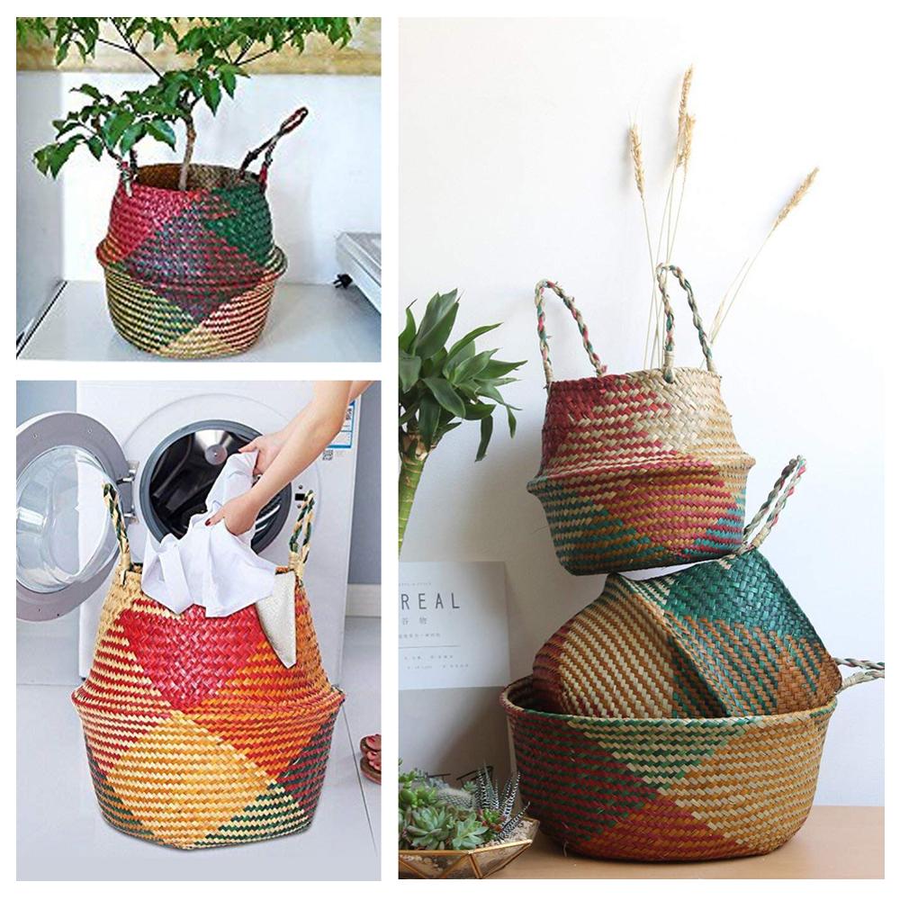 Panier de rangement pliable en paille éolienne pastorale, pour salon, décoration de jardin, Portable, pour plantes