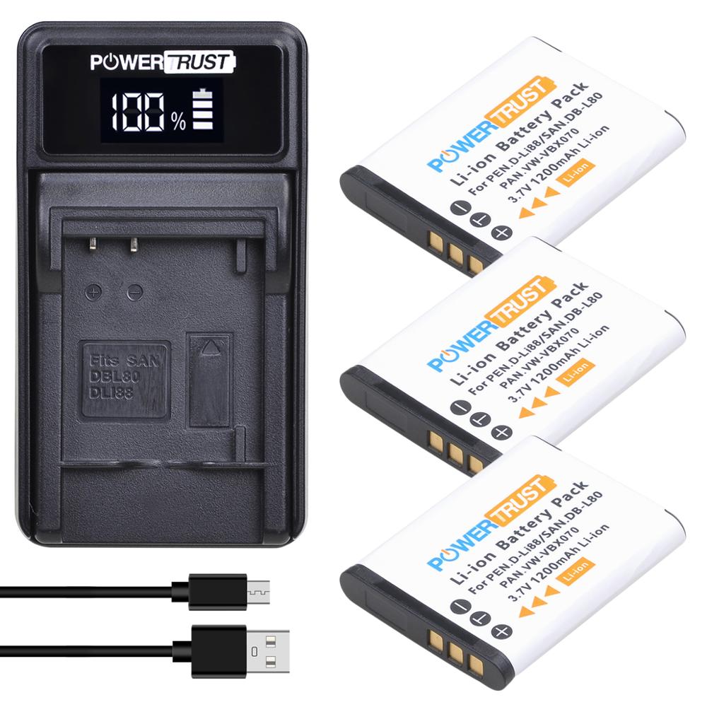 DB-L80 Battery / Digital Charger for Sanyo Xacti DMX-CG11, VPC-CG10 CG102 CG20 CS1 GH2 X1200, ICR-XPS01MF XPS03MF XRS120MF: 3 BT and CH sett