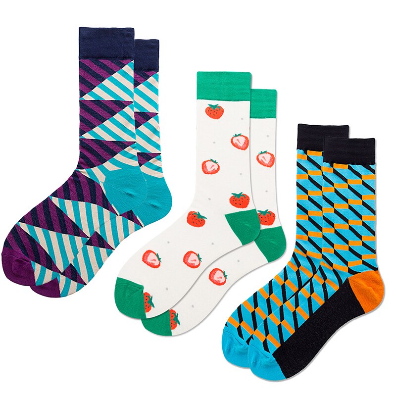 3pairs Funny Socks Personality Cotton Men& Women Sports Socks Beer Mouse Rabbit Shrimp Stamp Animal Food Fruit Cycling Socks