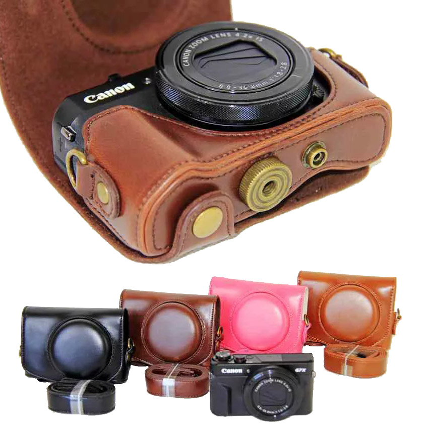 Pu Leather Camera Case For Canon Powershot G7X Mark 2 G7X II G7X III G7X3 G7X2 G7XII Digital Camera Bag Cover + strap