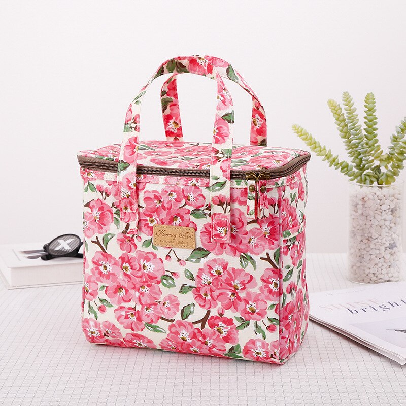 Bolsa de almuerzo portátil con dibujos animados para niños y mujeres, bolso enfriador de bento, bolsa térmica de flores para desayuno, caja de comida, bolso de viaje para picnic: 9