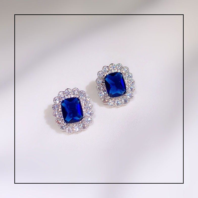 Vintage Orecchini A Pendaglio Per Le Donne Solido argento 925 Sapphire Luxury Bricnos Blu Cubic Zirconia Temperamento Orecchino Gioielleria Raffinata: N