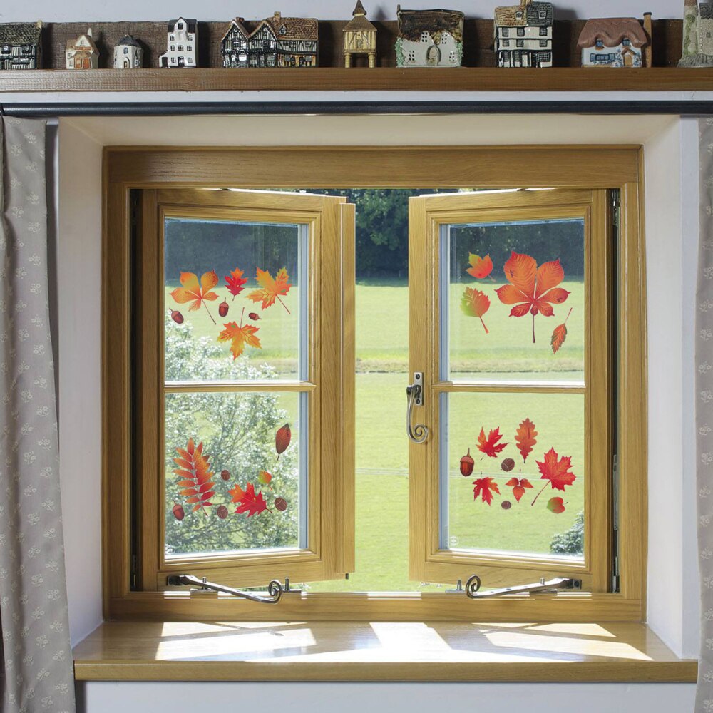 4 Sheets Autumn Style Stickers Warm Practical Maple Leaf Wall Decals Window Stickers Glass Decor Decals for Home Office