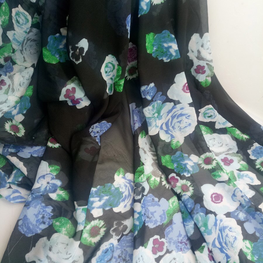 chiffon dress fabric lovely flower printed material soft breathable scarf blouse DIY craft fabric
