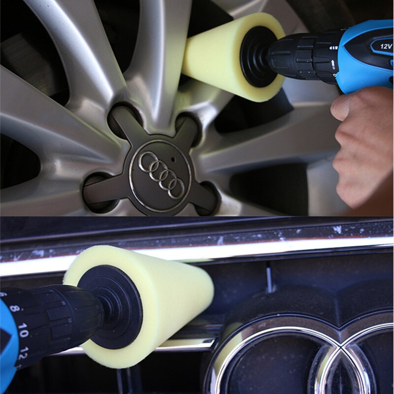 Almohadilla de espuma para pulir faros de coche, Kit de almohadillas de pulido en forma de cono para pulir neumáticos, buje de rueda