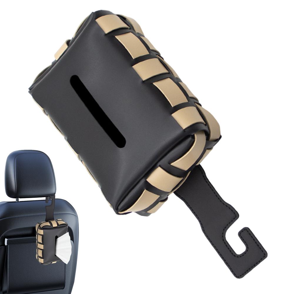Auto Tissue Box Achterbank Servet Organizer PU Lederen Servet Tissue Dispenser Houder Haak Auto Tissue Case Voor Auto SUV: Black