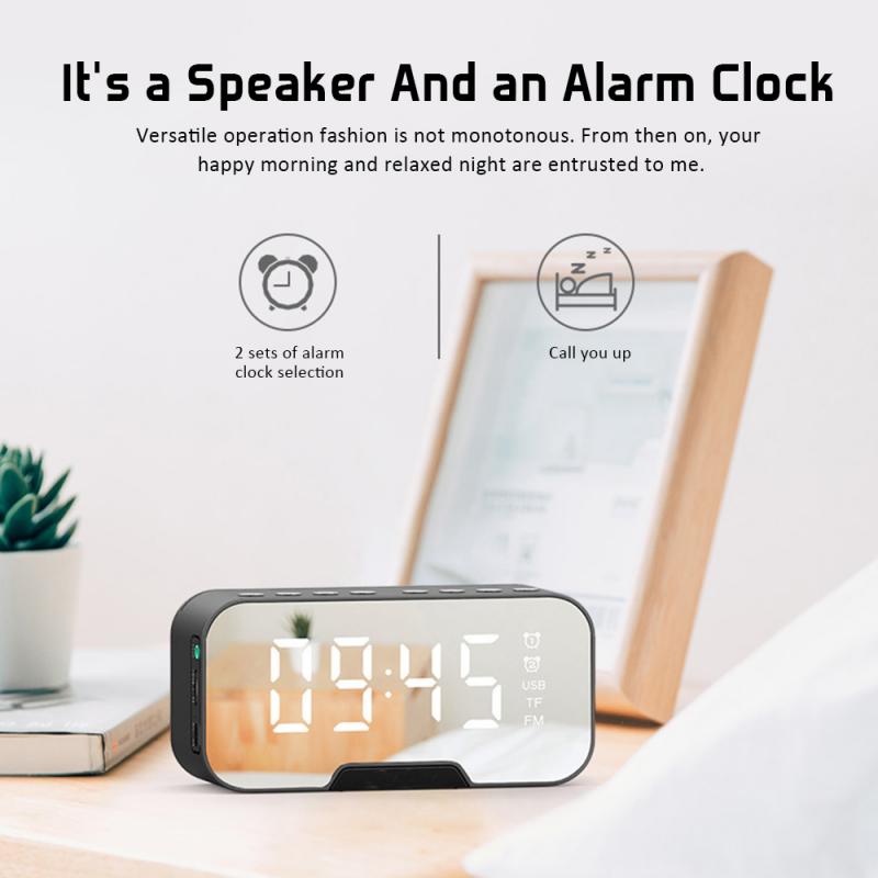 Electronic Alarm Clock LED Digital Display Bluetooth 5.0 Speaker Mirror Alarm Clock With Radio Function Desktop Table Decoration