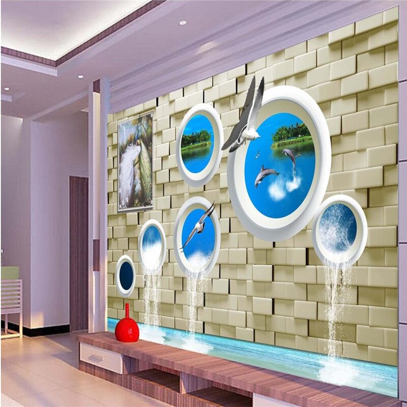 Beibehang Moderne Achtergrond Grote Schilderen Pauw bricks Dolfijnen Murales De Pared 3d Behang Hotel Badroom Muurschildering voor