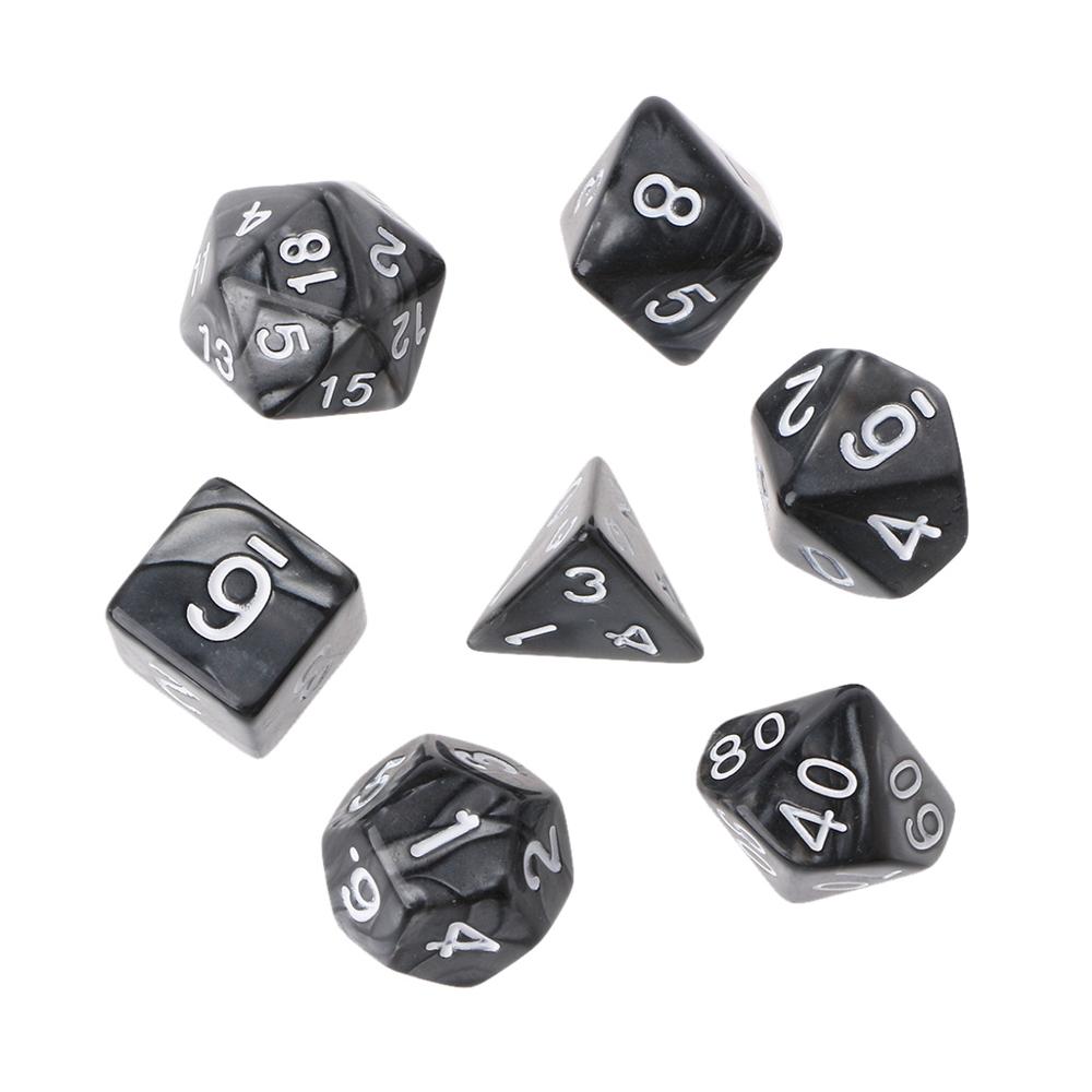 7Pcs Polyhedrale Dobbelstenen Witte Cijfers Voor Dragon Pathfinder D20 D12 2xD10 D8 D6 D4 M5TC: Black