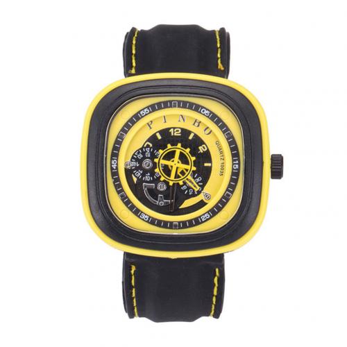 Sport Men's Watch Large Square Dial Silicone Strap Analog Quartz Wrist Watch Decor montre homme часы мужские наручные: Yellow