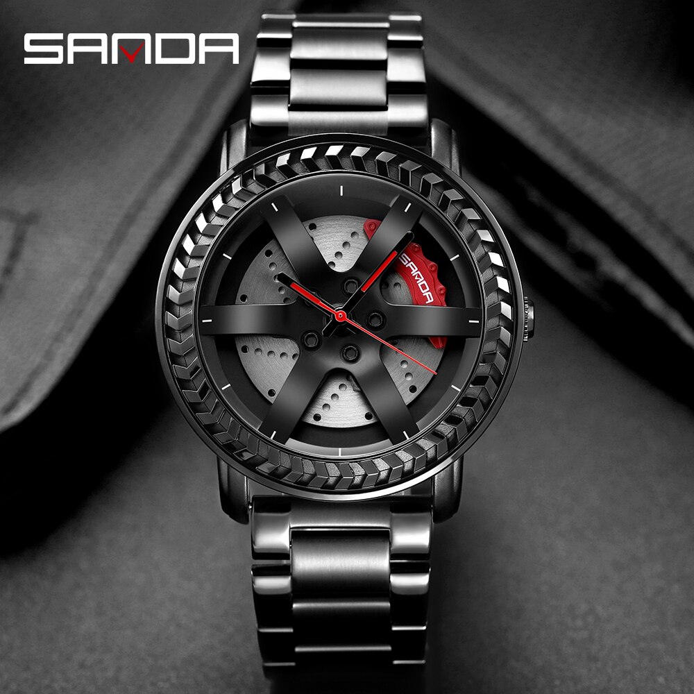 Sanda herenhorloge waterdicht autowiel wijzerplaat horloges roestvrij kwarts polshorloge relogio masculino