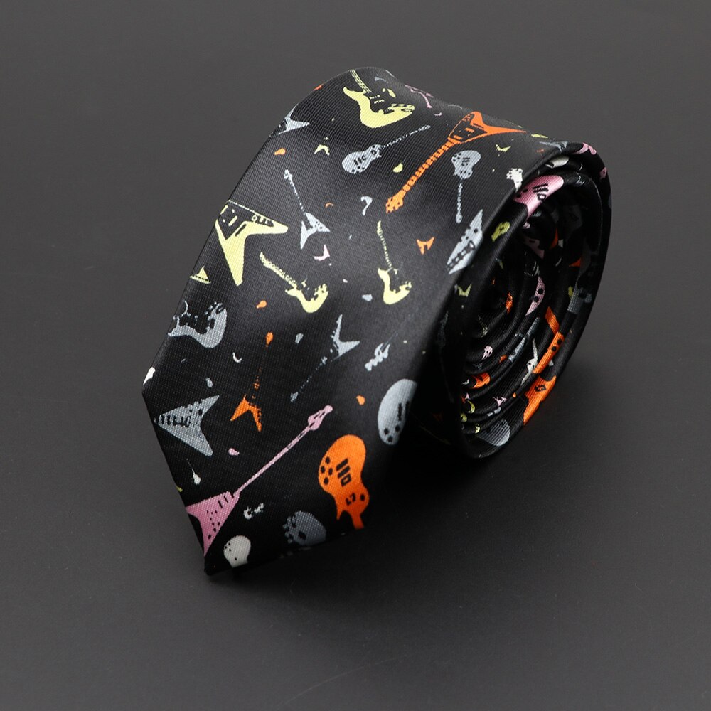 Corbata musical clásica de para hombre, Festival de vacaciones, estampado de Piano, guitarra, cara sonriente, poliéster, 5cm de ancho, corbata negra con: Verde negro