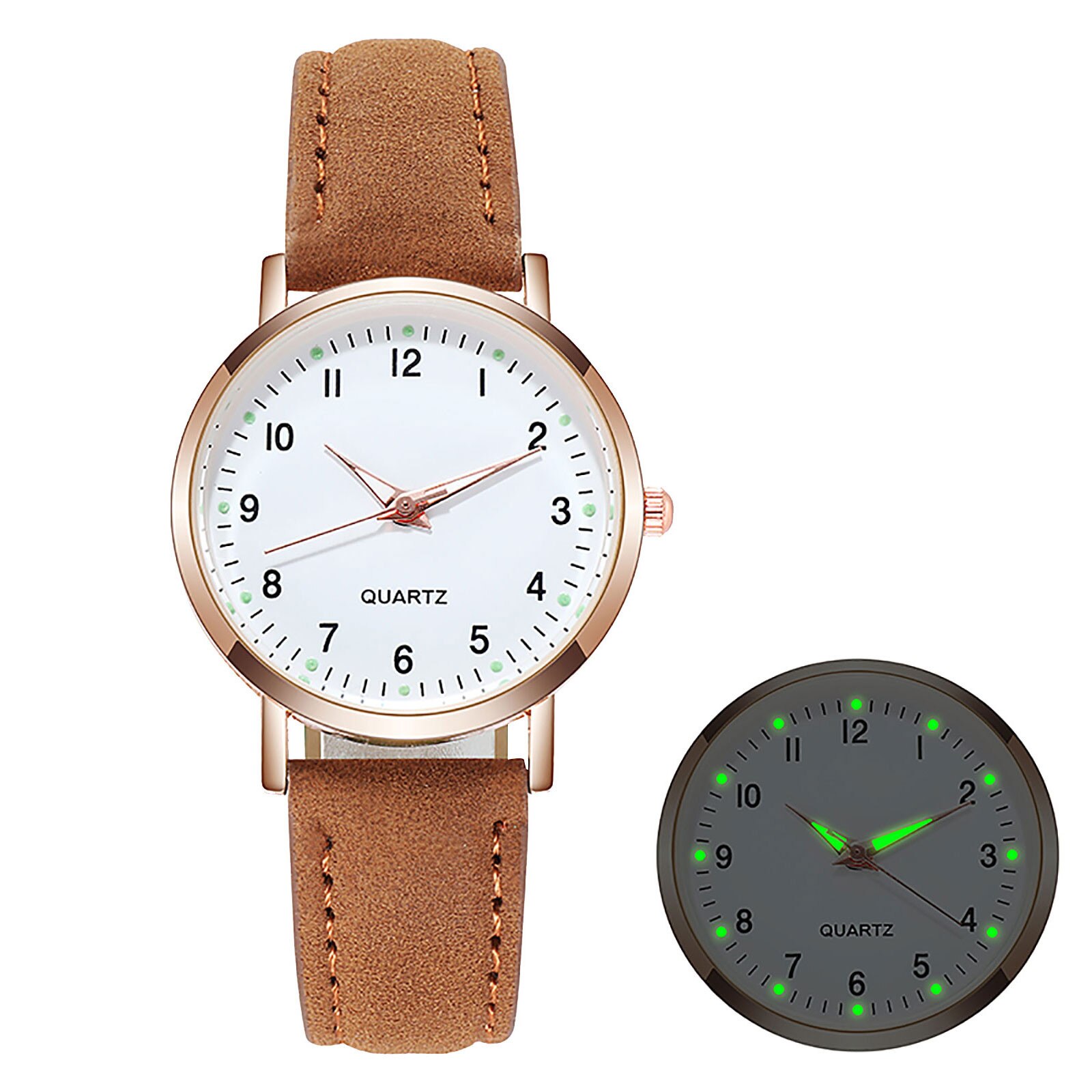 Women Luminous Wrist Watches Luxury Leather Band Analog Quartz WristWatch Ladies Watch Women Dress Reloj Mujer: Brown