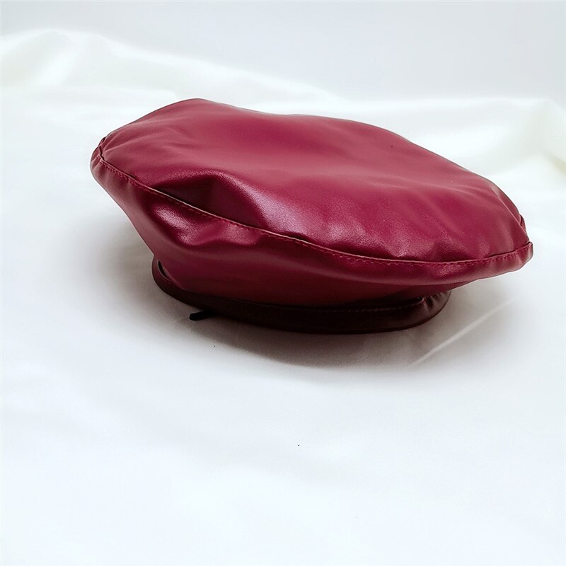 Nowe damskie berety PU skórzany beret osobowość ośmioboczna czapka dorywczo wdzięku beret czapka stylowe czapki artysty: wino czerwony