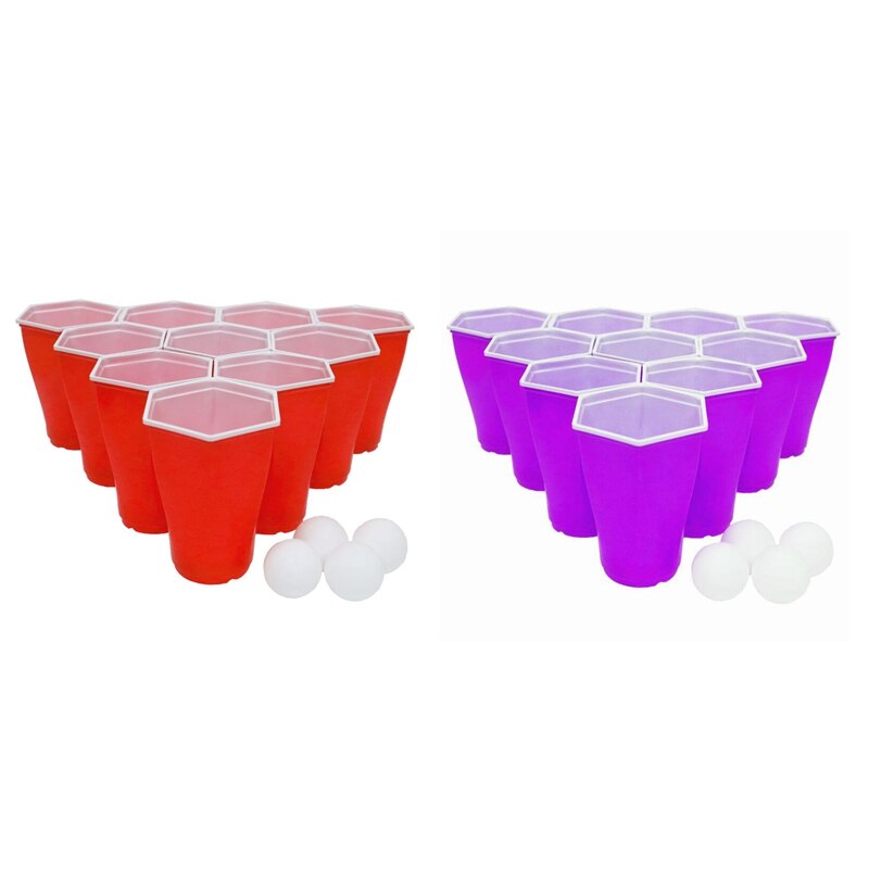 44Pcs Party Mok Met 6 Ballen Bier Pong Party Cups Bier Mok Extra Sterke Plastic Mok Plastic Mok Camping rood & Paars: Default Title