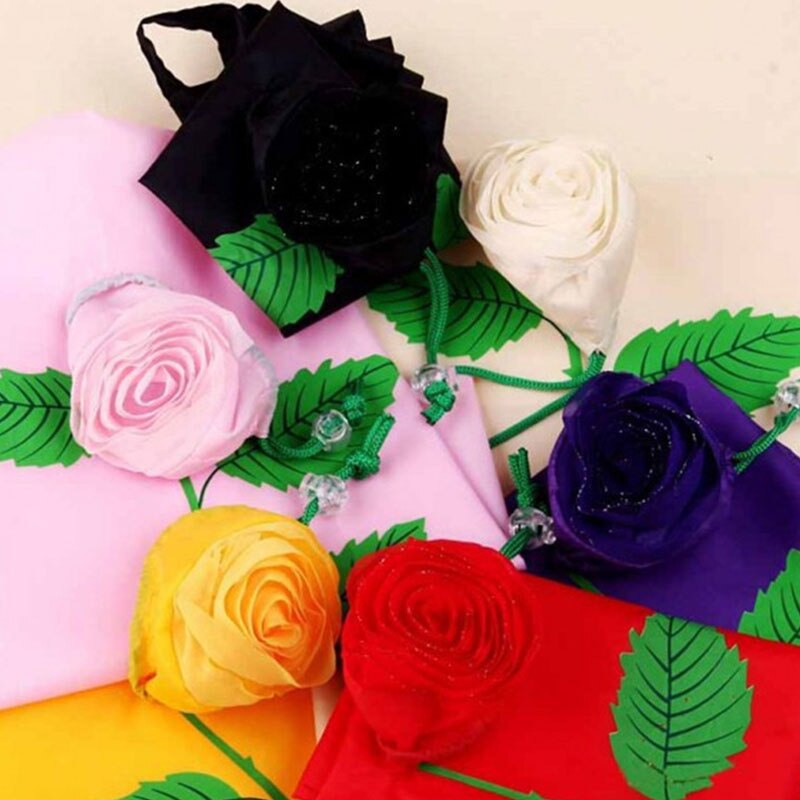 Bolsa de compras plegable, bolsa de hombro de tela Oxford con flores rosas, bolsas de supermercado portátiles ecológicas, bolsa reutilizable para mujeres 1 unidad