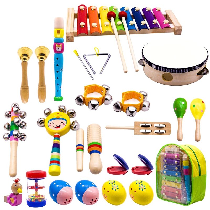 Børn musikinstrumenter , 15 typer 23 stk træ percussion xylofon legetøj til drenge og piger førskoleundervisning med opbevaring tilbage: Default Title