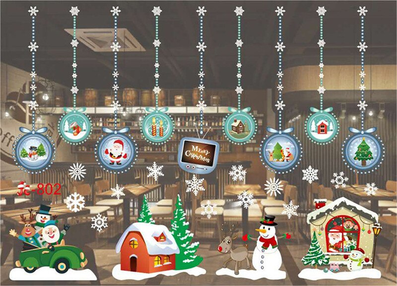 År jul hjem indretning væg klistermærke vindue klistermærke snefnug santa vindue klistermærker jul væg klistermærker til børneværelser: C2