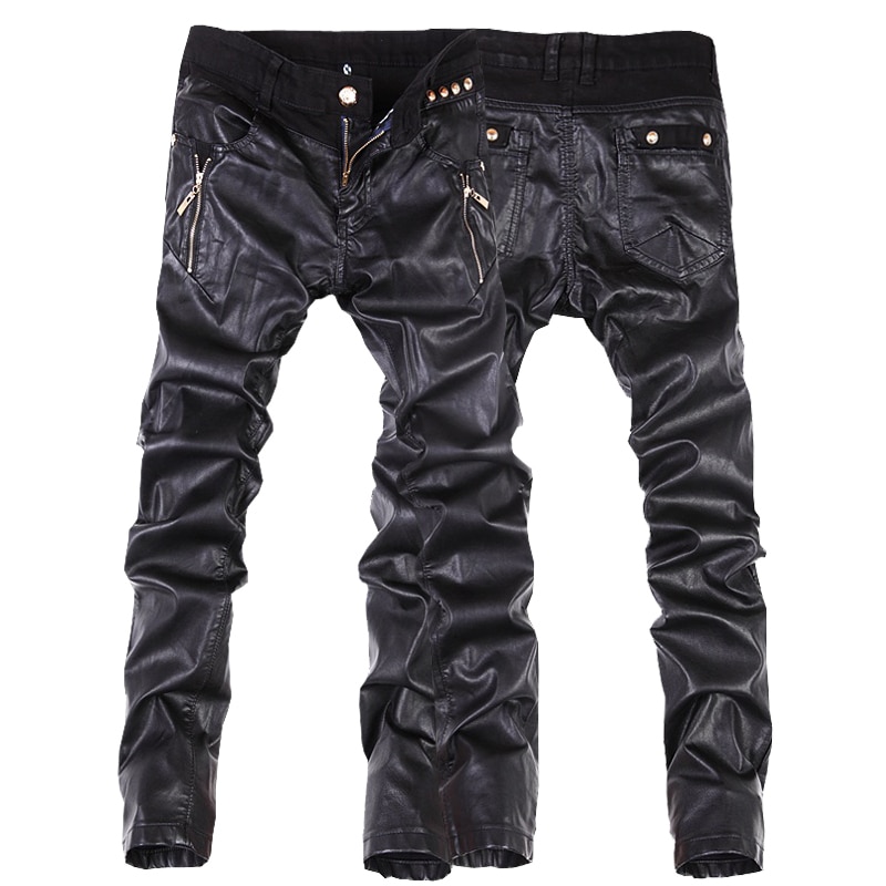 men leather pants slim fit skinny jeans motorcycle trousers size 28-36 B104
