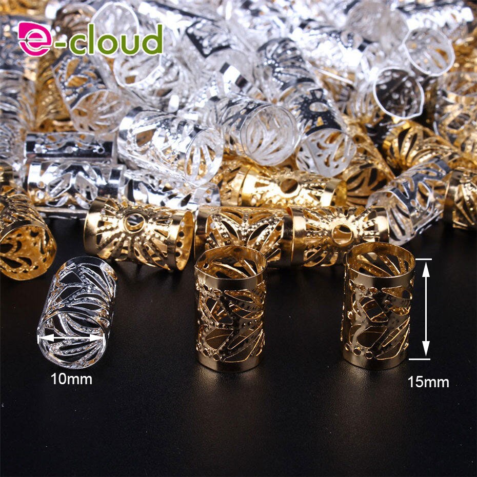 Anillos de joyería para el cabello para trenzas, cuentas de rastas de aluminio, puños de Metal, decoraciones doradas y plateadas, pinzas para el cabello, 100 unids/paquete