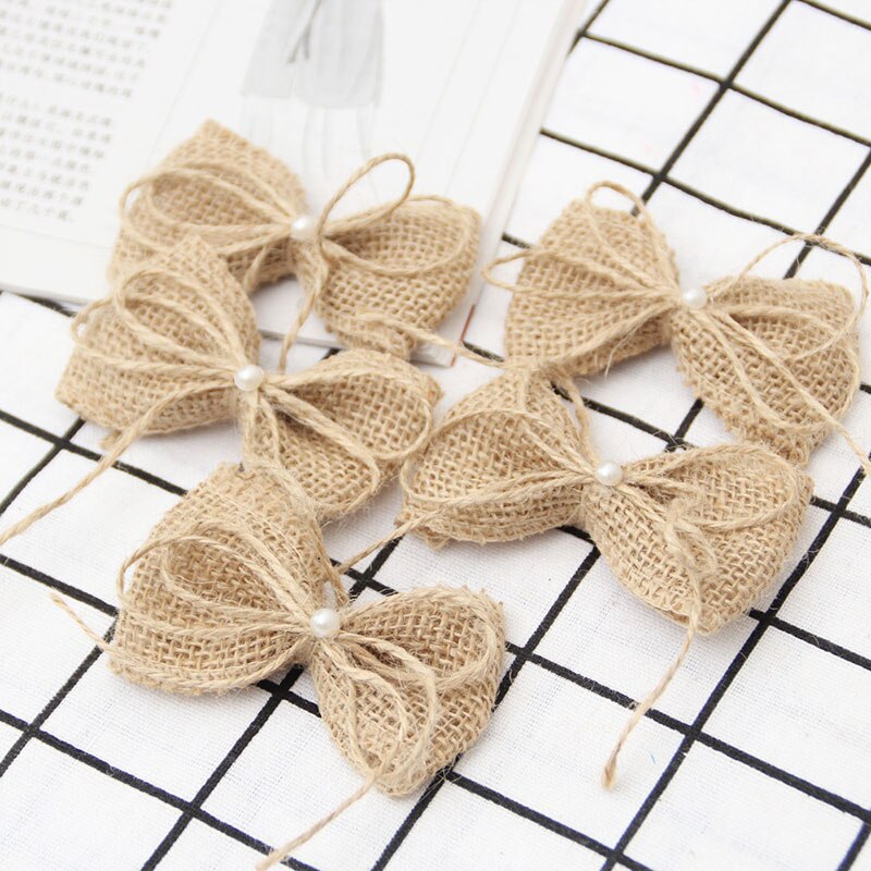5 stuks/pak strik eenvoudige linnen strik kerststrik decoratie voor thuis bruiloft decoraties doe-het-zelf strik knutselen decoratie