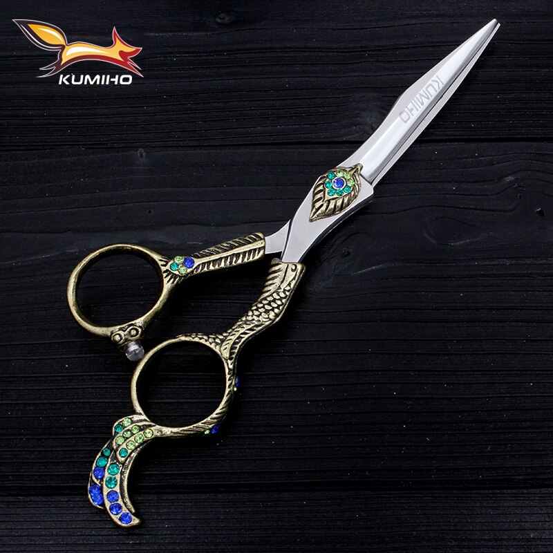 KUMIHO 6&quot; hair scissors with phoenix handle Japan Hitachi 440C stainless hairdressing scissors with fancy handle