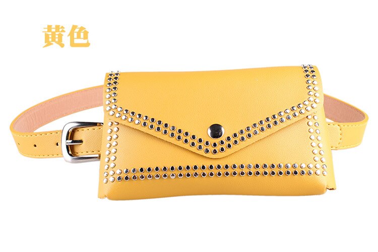 Riñonera con remaches Punk para mujer, accesorios de cinturón, bolso cruzado de bolsillo para teléfono, bolso de mano Vintage con remaches, bolso de mano de cuero PU: Amarillo